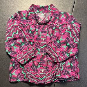 Wrangler Kids Aztec Print Button-Up Western Shirt - Magenta & Teal